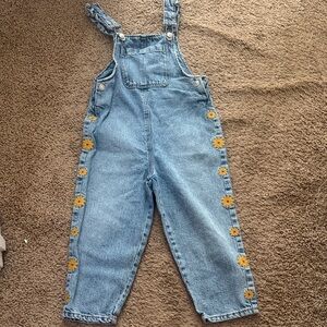Zara Light Blue Denim Overalls with Yellow Stitching for Girls 4-5 years